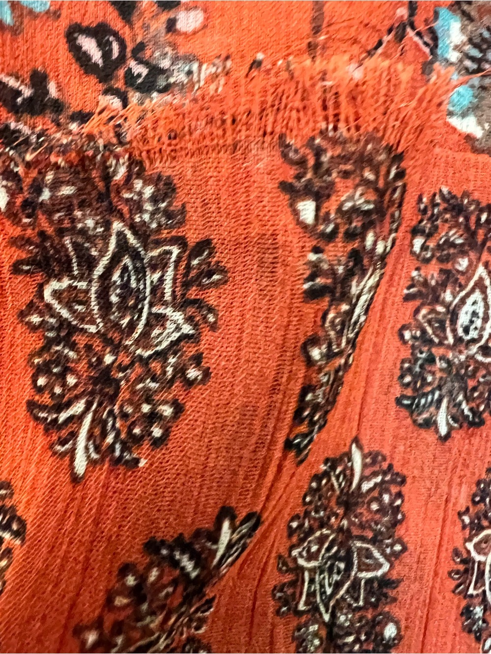 Knox Rose Burnt Orange Floral Midi Dress with Blue and Cream Accents - Picture 9 of 10